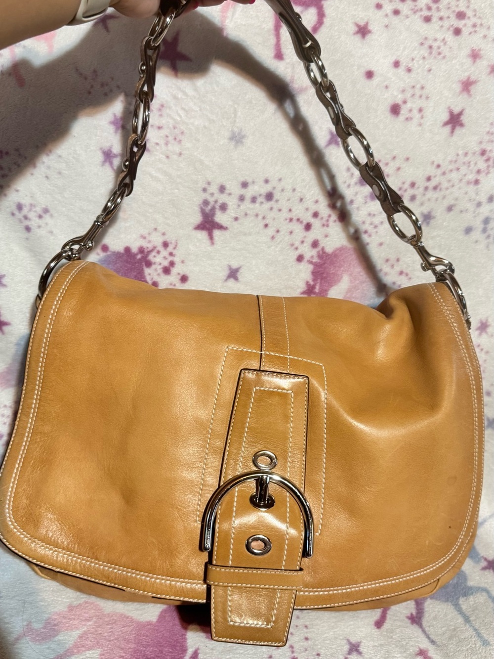 Coach Vintage SoHo Leather Flap Shoulder Bag in a Tan Hue